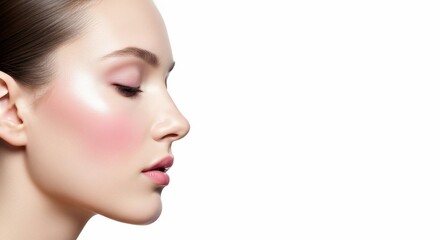 Fototapeta premium Profile of a Woman's Face with Makeup, White Background.