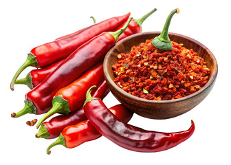 red chili pepper flakes and whole pod spicy season isolated on white background PNG, AI GENERATED