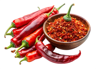 red chili pepper flakes and whole pod spicy season isolated  on white background PNG, AI GENERATED