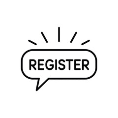 Register now icon with speech bubble and light rays