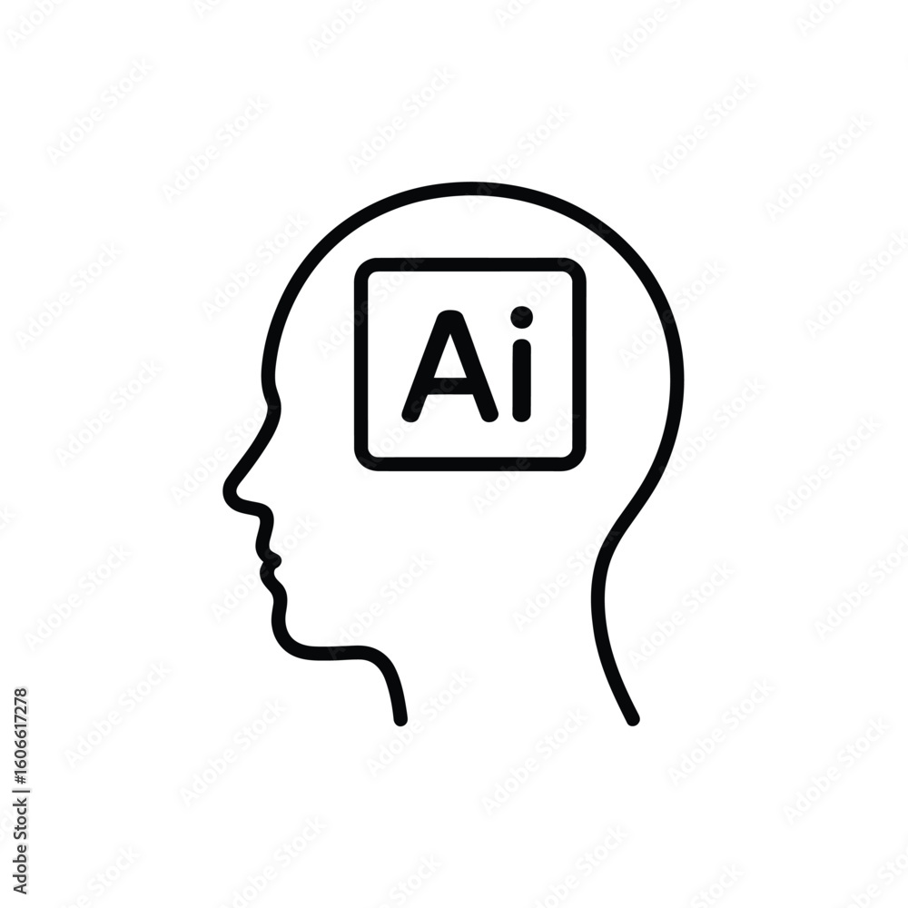 Poster artificial intelligence concept human head profile with ai letters inside box symbolizing advanced t