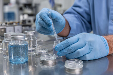 Fototapeta premium Laboratory Technician Conducting Experiment with Test Tubes