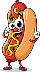 Hotdog cartoon character with an idea. Food illustration, mascot, comic, animation, fun, restaurant