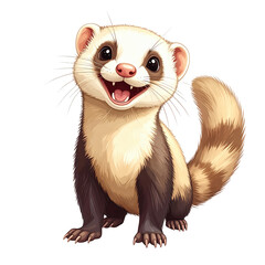 Fototapeta premium Adorable cartoon ferret with big eyes fluffy tail smiling cute animal illustration for children and fun designs