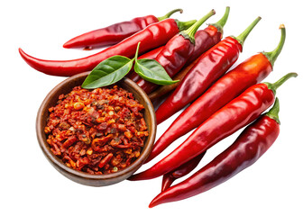 red chili pepper flakes and whole pod spicy season isolated  on white background PNG, AI GENERATED