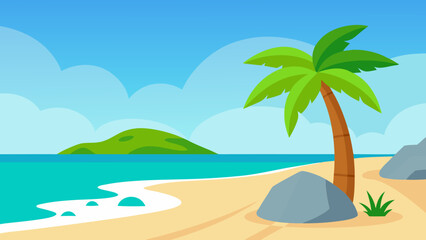 Inviting Tropical Island Background Scene Depicting a Sunny Beach