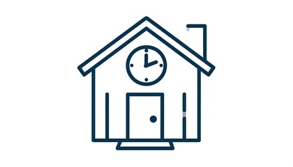 Simple outline drawing of a house with a clock