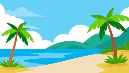 Inviting Tropical Paradise Background Scene Combining Illustration and Photo