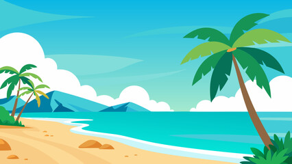 Stunning Tropical Beach Scene Rendered in Vibrant Beautiful Colors