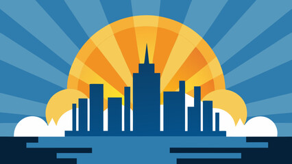 Stylized Art Deco Sunrise Over a City Skyline Beautiful Urban Morning