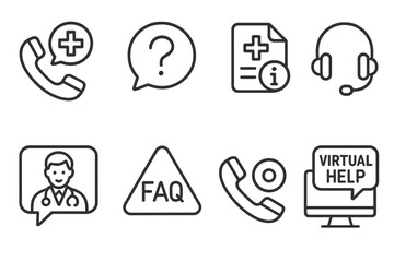 Customer support and medical assistance icons for virtual help services