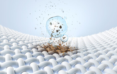 Water deep cleaning cloth Removes stubborn stains on fabric fibers.cloth washing and cleaning 3d illustration.
