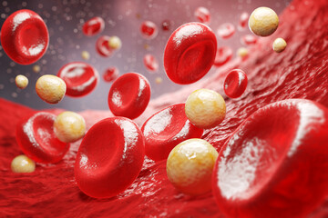 3d illustration of narrowed blood vessel due to atherosclerosis, Symptoms of high cholesterol in...