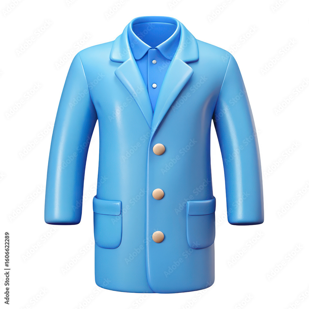 Poster stylized 3d rendering of a light blue lab coat with a collared shirt and buttons isolated on transpa