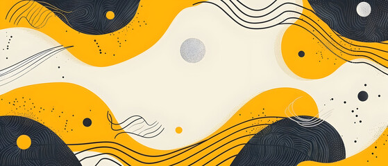 yellow abstract background with circle shapes and wavy line. vector illustration