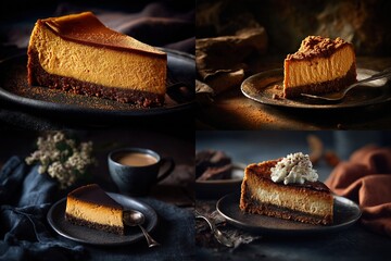 Exquisite cheesecake slices, featuring rich chocolate crusts & velvety fillings, perfect for dessert