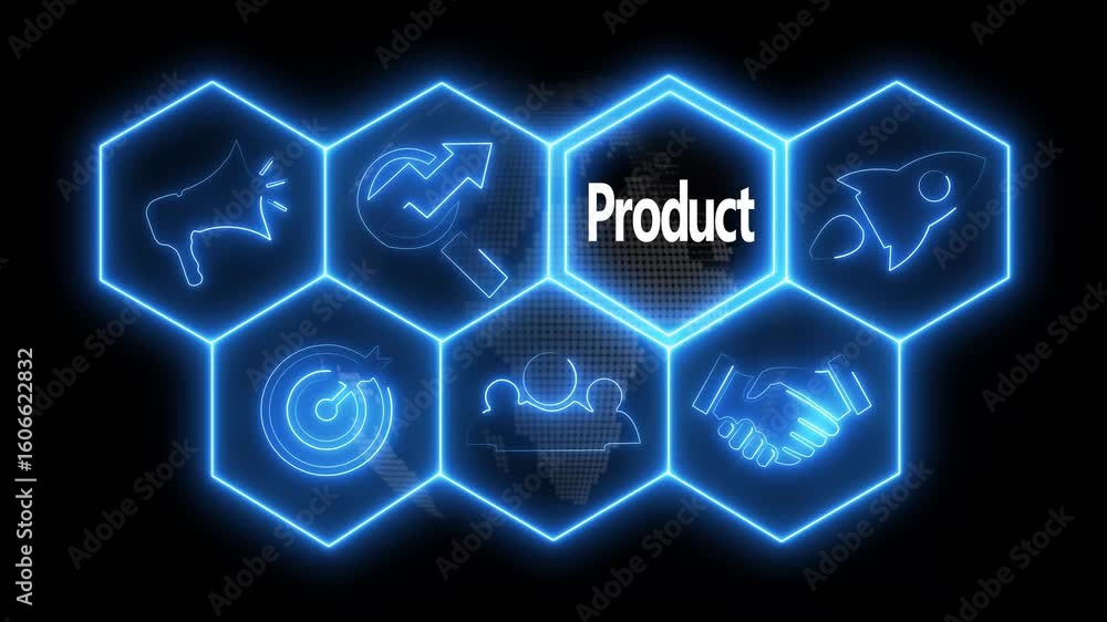 Aufkleber glowing neon line product transfer concept button on a futuristic computer screen. abstract technolo