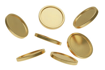 gold coins floating in mid-air transparent background