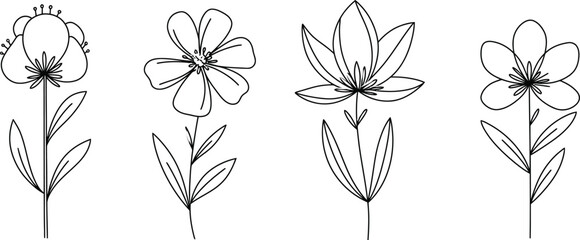 Hand-Drawn Flower Vector Set &ndash; Minimalist Black Outline Illustrations