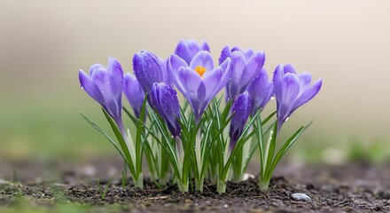 Glistening Blue Crocuses Spring Rain’s Embrace, Blue Crocuses After the Rain Nature’s Fresh Canvas