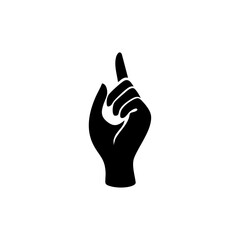 Obraz premium Silhouette of a raised hand with index finger pointing upward, representing selection, instruction, or interactive UI cue.