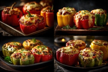 Assorted stuffed bell peppers, showcasing various colors and textures, ready to be served