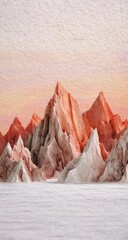 Muted, sculpted mountains against a pale sky