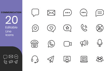 Communication Editable vector line Icons set