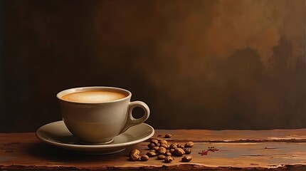 Cappuccino and Coffee Beans Still Life Painting