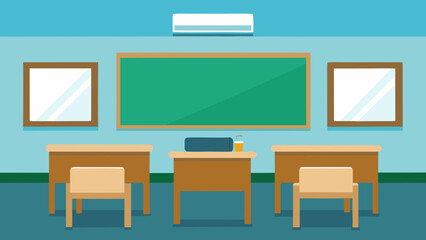 Fototapeta premium Clean Empty Classroom With Whiteboard Desks Educational Setting