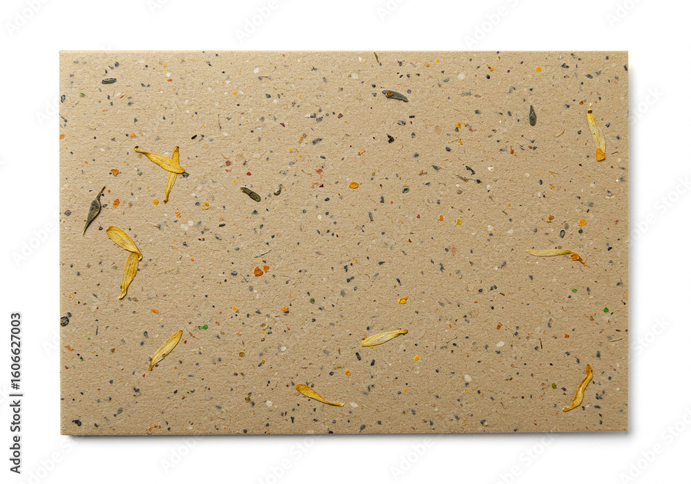 Poster recycled paper texture with embedded floral elements.