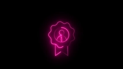 Glowing neon employee award icon. Modern human resources symbol on black background. 4K Video motion graphic animation