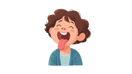 Digital illustration of a young boy with short, curly brown hair. The boy's face is the main focus, with his mouth open and tongue sticking out.  His expression is one of playful mischief.