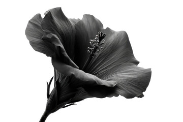 Black and white hibiscus flower nature photography minimalist view. Isolated on transparent background, png.