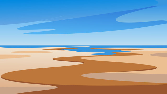 Explore a vast expanse of tidal flats at low tide with wet mud