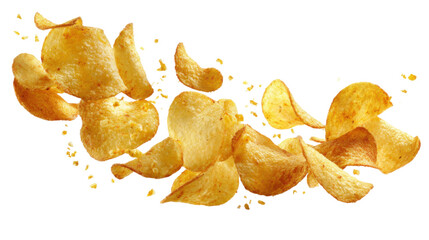 Naklejka premium Crispy potato chips a close-up of delicious indoor food photography. Isolated on transparent background, png.