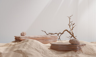 rock podium for product presentation. Natural beauty pedestal, relaxation and health, 3d illustration