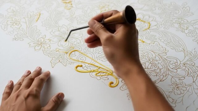 Indonesian Batik Artist Creating Intricate Floral Design