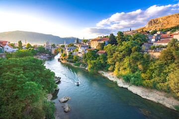 Historical Mostar Bridge known also as Stari Most or Old Bridge in Mostar, Bosnia and Herzegovina