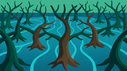 Naklejka premium Experience a Dense Mangrove Swamp with Prop Roots and Unique Patterns