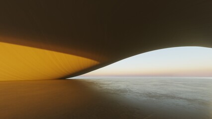 Abstract white curved architecture background, Empty wavy space with reflected concrete floor, Futuristic modern interior backdrop, 3d rendering of twisted building
