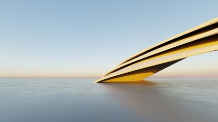 Abstract white curved architecture background, Empty wavy space with reflected concrete floor, Futuristic modern interior backdrop, 3d rendering of twisted building
