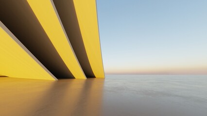 Abstract white curved architecture background, Empty wavy space with reflected concrete floor, Futuristic modern interior backdrop, 3d rendering of twisted building