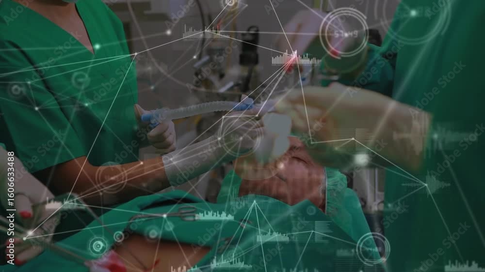Aufkleber animated network revealing or while medical team positioning instruments for laparoscopic procedure