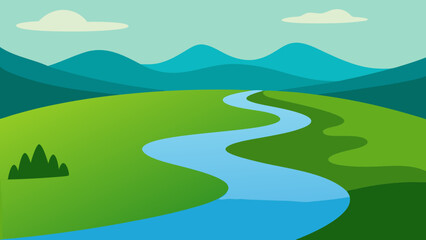 Fototapeta premium Observe a Peaceful Meandering River Flowing Through the Lowlands