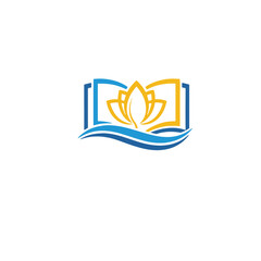 Vector water and lotus leaf book logo in blue and yellow white background EPS file download.
