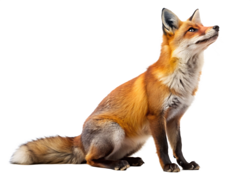 a fox looking up to the left side view isolated  on white background PNG, AI GENERATED