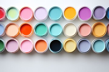 Colorful array of paint cans showcases vibrant hues for creative