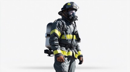 Fototapeta premium Brave Firefighter Standing Tall in Protective Gear Ready for Action Emergency