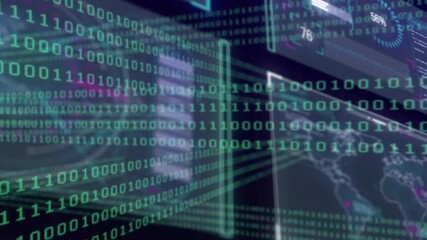 At start binary stream scrolling, overlays sliding, map emerging, gauges updating for analytics - Powered by Adobe